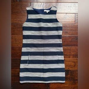 cupcakes & cashmere Navy and Light Gray Striped Sleeveless Shift Dress